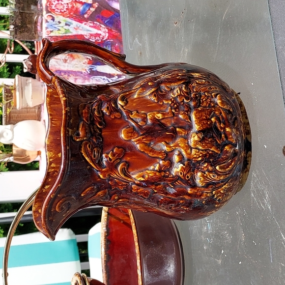 Antique yellow wear 9" large pitcher Bennington Pottery glazed raised 1800 - Picture 14 of 17